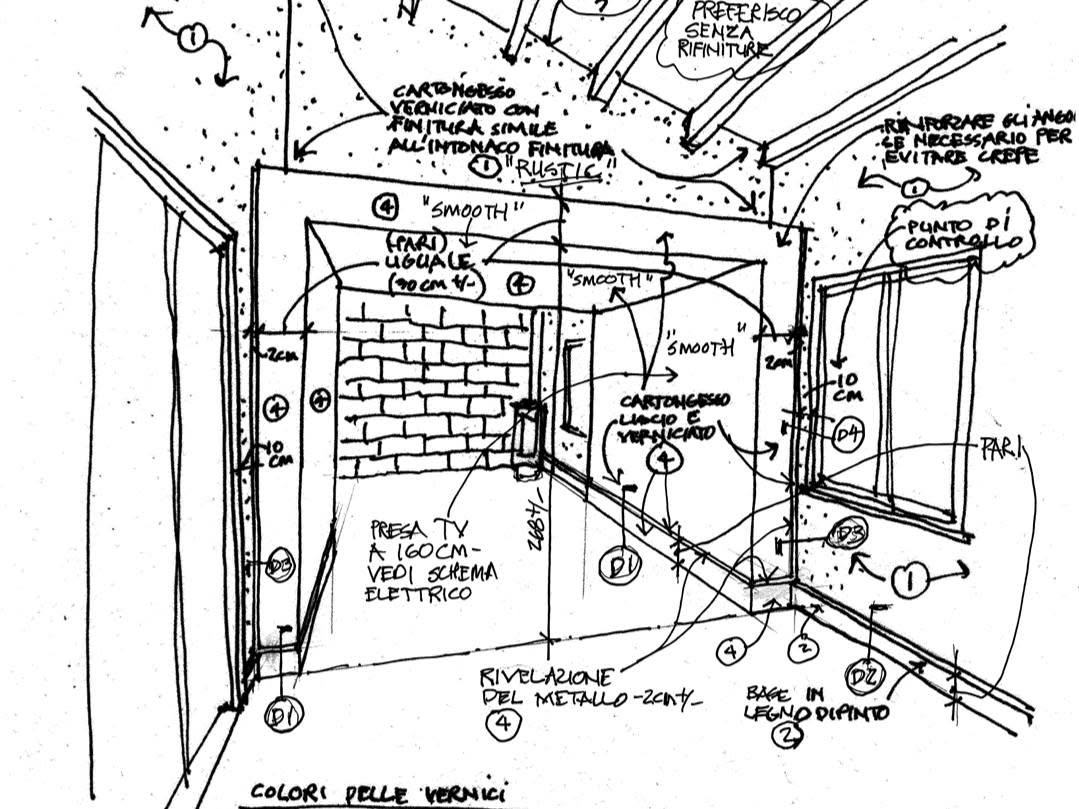 Schizzo di cantiere a mano con note e quote